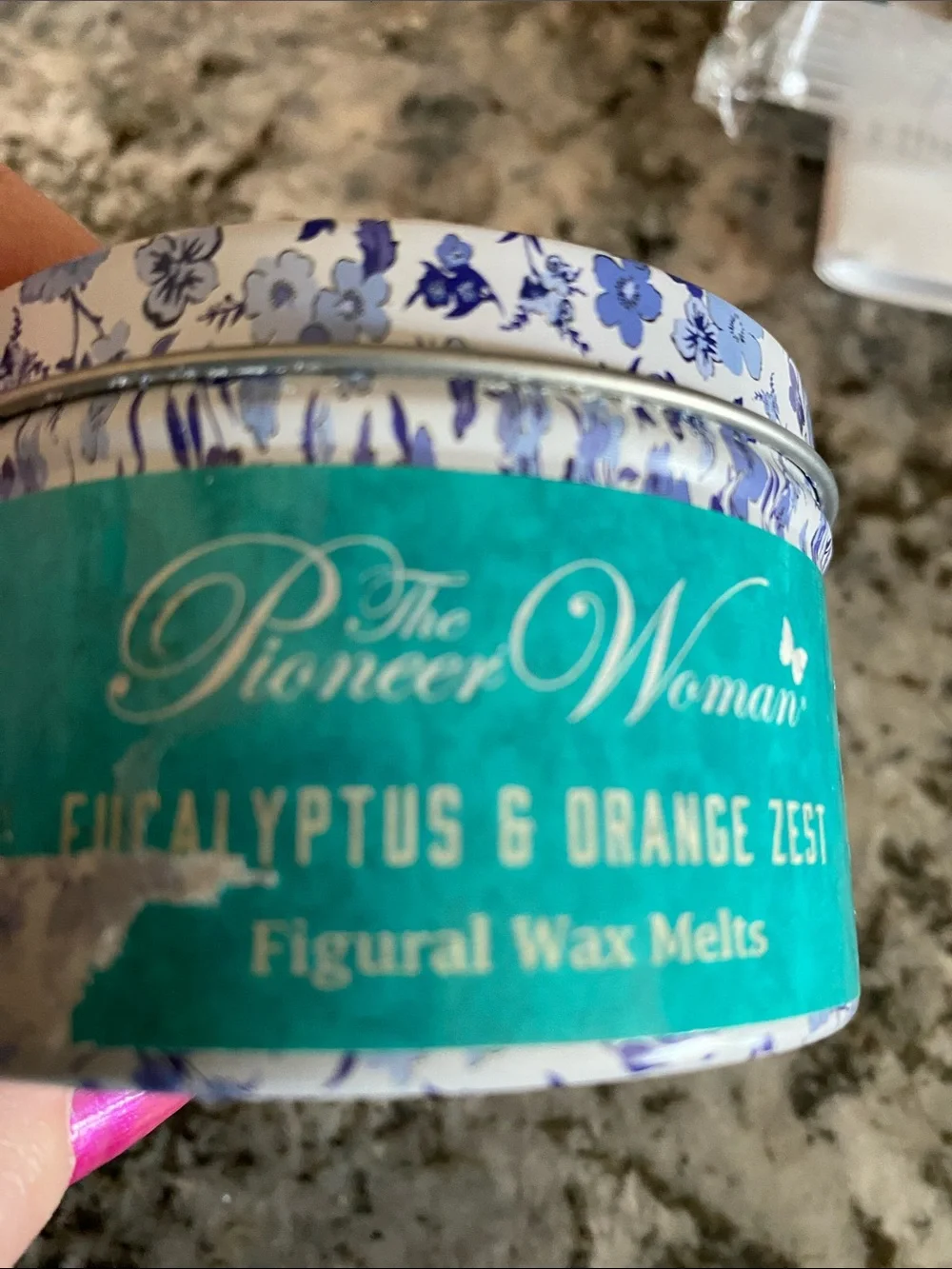 The Pioneer Woman Teal Tin with Blue Floral Lid Wax Melts